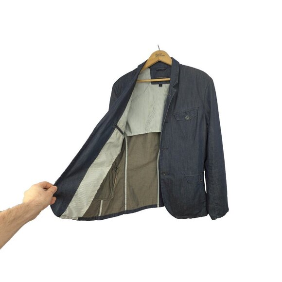 JOHN VARVATOS 100% Cotton Chambray Button Front Dark Blue Blazer Jacket Size 40R - Picture 8 of 11